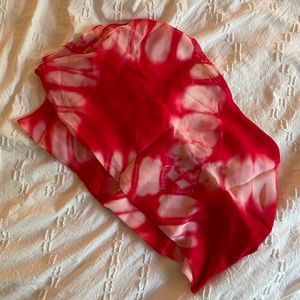 Chinese 100% Silk Scarf red pink tie dye 42” x 42”